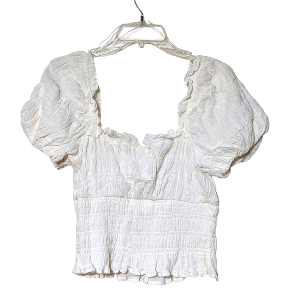 Astr The Label Anza White Puff Sleeve Smocked Milkmaid Peasant Top Large NWOT - Picture 4 of 10